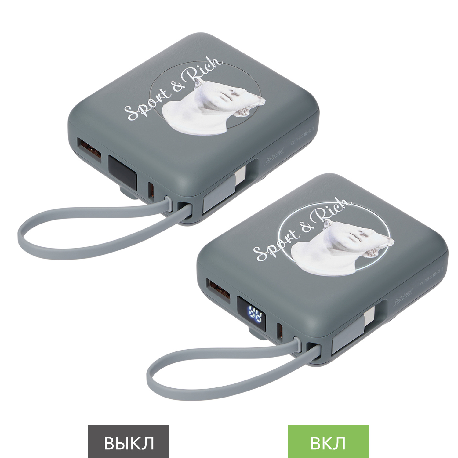 Внешний аккумулятор с подсветкой Риттер PD (Ritter PD) 10000mAh с функцией беспроводной зарядки 15W, серый-19