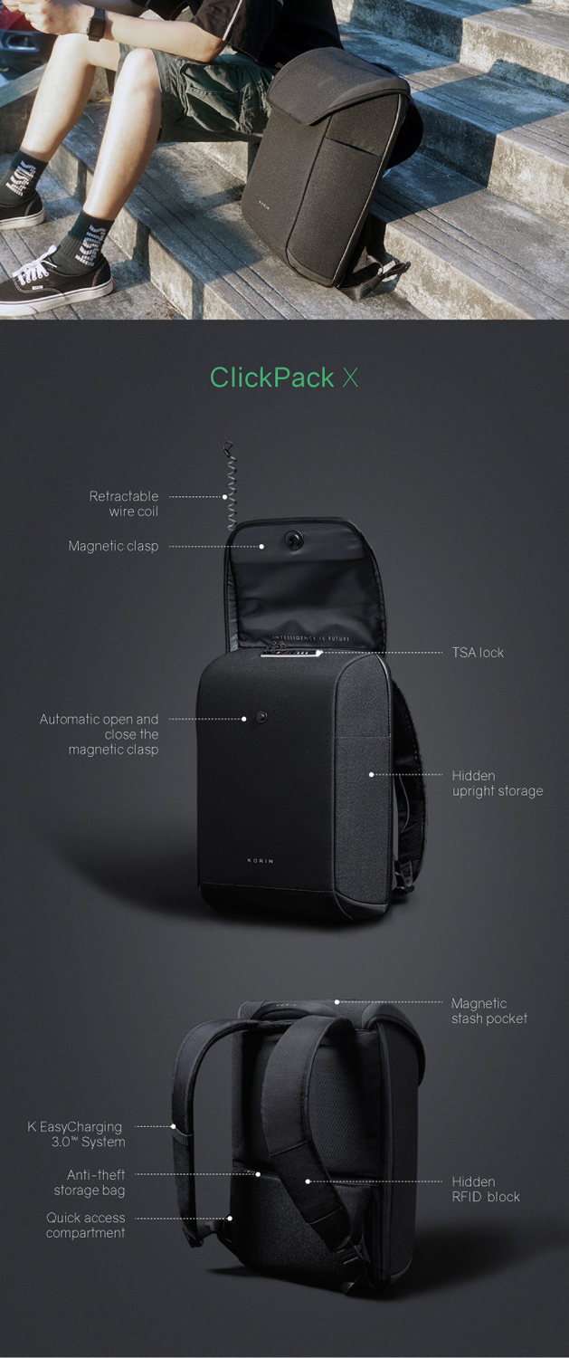 Рюкзак KORIN ClickPack X 45х32х15,5 см, с клапаном, черный-32