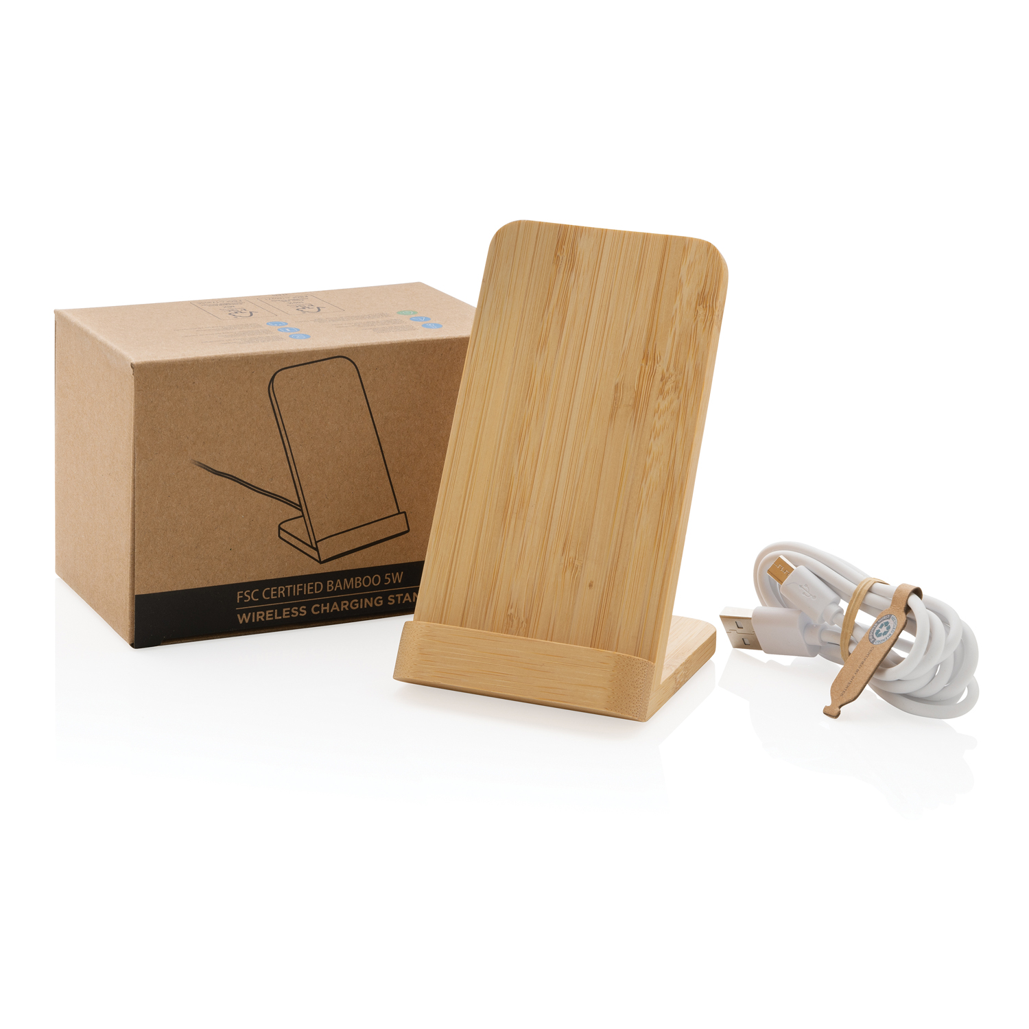 Док-станция Bamboo FSC® для беспроводной зарядки, 5 Вт-1