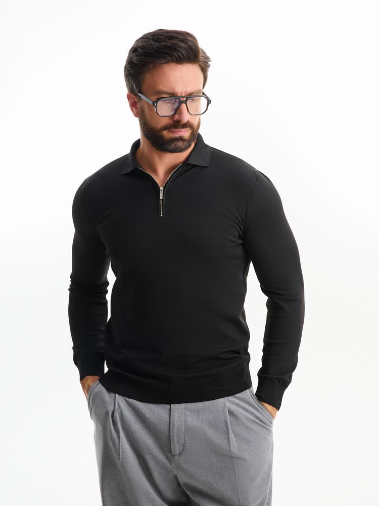 Рубашка поло мужская с длинным рукавом Terrazzo, черная, размер L/XL
