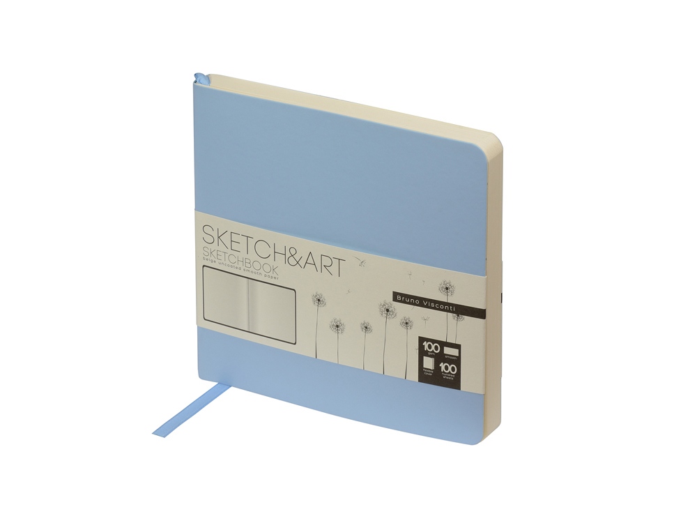 Скетчбук "Sketch & Art" в мягком переплете 145х145 мм, 100 л. бежевой бумаги 100 гр., голубой