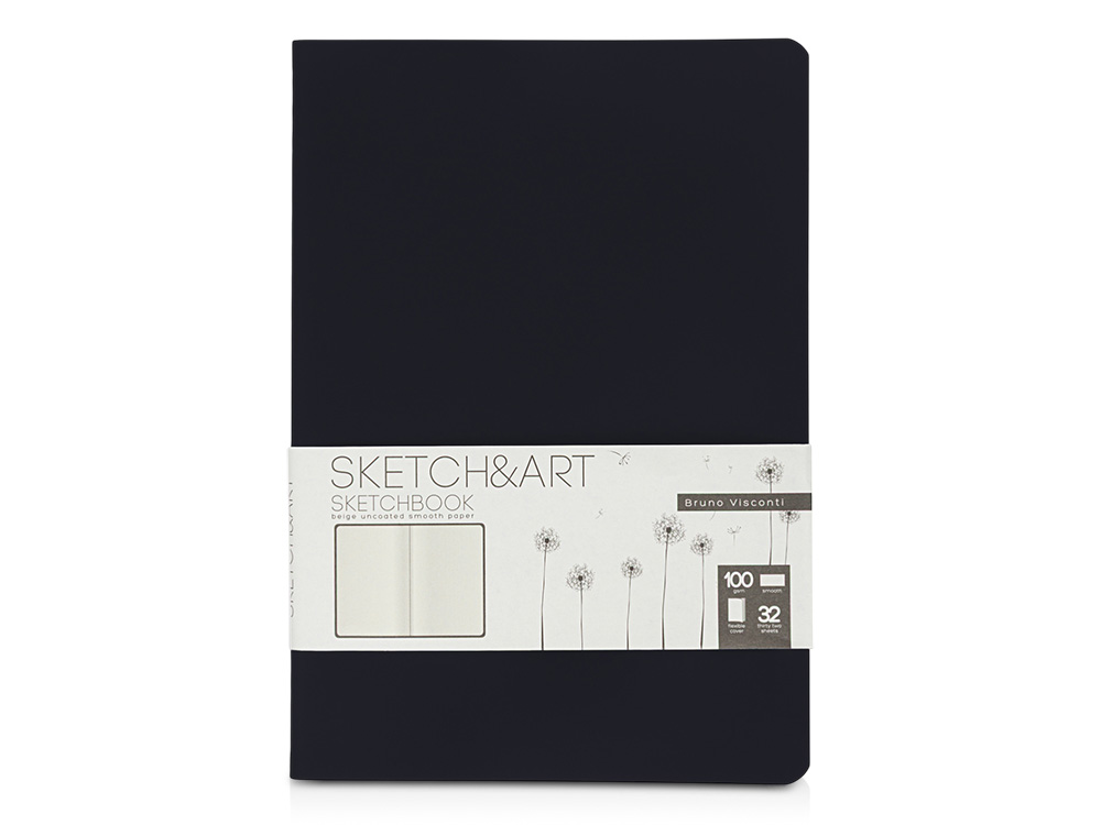 Скетчбук "Sketch & Art" в мягком переплете 147х210 мм, 32 л. бежевой бумаги 100 г/м2, черный