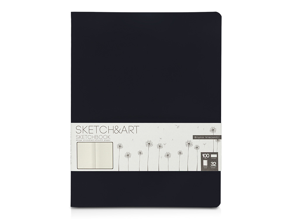 Скетчбук "Sketch & Art" в мягком переплете 178х230 мм, 32 л. бежевой бумаги 100 г/м2, черный