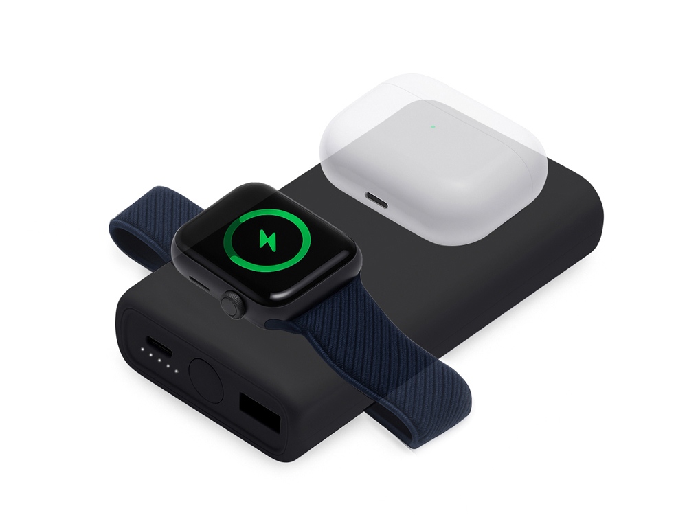 Внешний беспроводной аккумулятор 2-в-1 с функцией зарядки Apple Watch, QC/PD «AtomIQ», 10000 мАч, черный