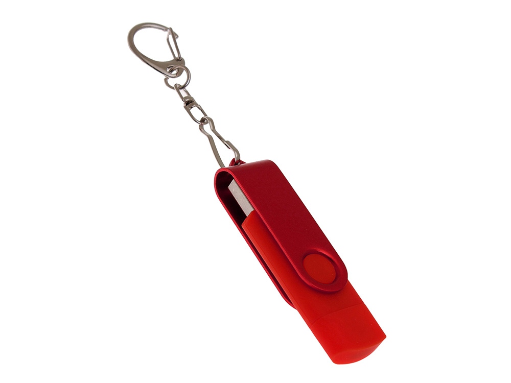 USB-флешка на 32 Гб 2 в 1 поворотный механизм, c дополнительным разъемом Type-C с одноцветным металлическим клипом, красный