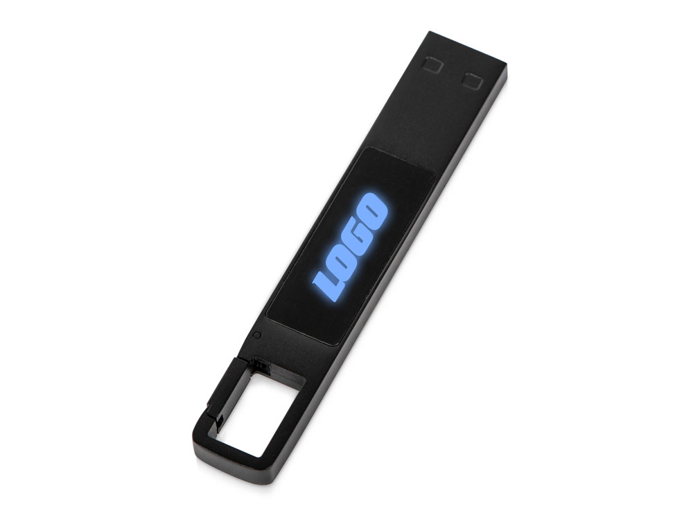 USB 2.0- флешка на 32 Гб c подсветкой логотипа «Hook LED», темно-серый, синяя подсветка
