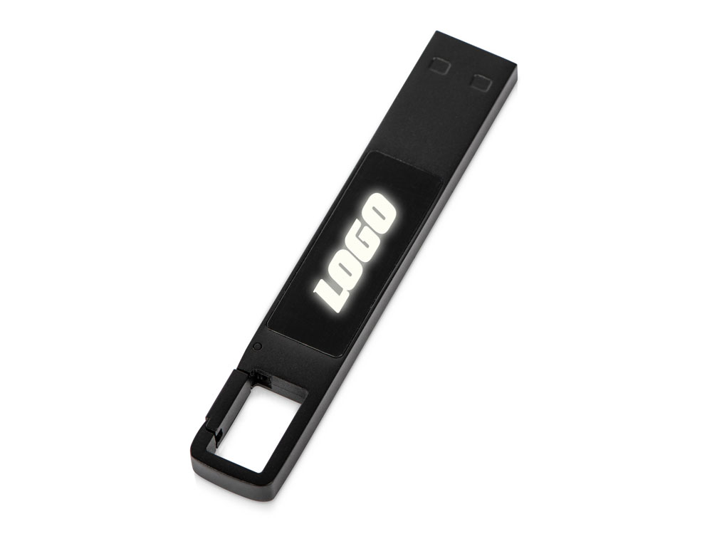 USB 2.0- флешка на 32 Гб c подсветкой логотипа «Hook LED», темно-серый, белая подсветка