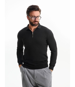 Рубашка поло мужская с длинным рукавом Terrazzo, черная, размер L/XL