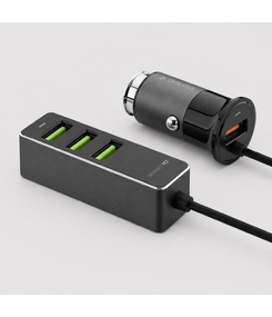 АЗУ 1 USB + 3 USB для пассажиров, QC 3.0, 7А, алюминий, графит, Deppa