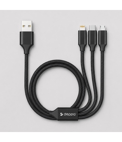 Дата-кабель 3 в 1: micro USB, USB-C, Ligthning, алюминий, 1.2м, черный, Deppa