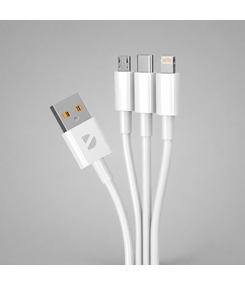 Дата-кабель 3 в 1: micro USB, USB-C, Ligthning, 1.2м, белый, Deppa
