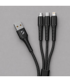 Дата-кабель Armor 3 в 1: micro USB, USB-C, Ligthning, 1.2м, черный, Deppa