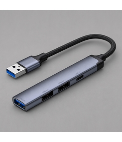 USB-хаб USB-A 3.0 + 2xUSB-A 2.0 + USB-C, серый, Deppa