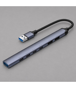 USB-хаб USB-A 3.0 + 2xUSB-A 2.0 + 4xUSB-C, серый, Deppa