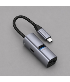 USB-хаб 3 в 1 USB-C - USB-A3.0 + USB-C PD100Вт + HDMI, серый, Deppa