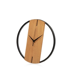 Деревянные часы с металлическим ободом, диаметр 30 см, "Time Wheel", натуральный/черный