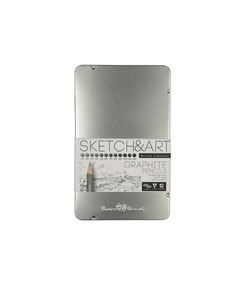 Набор чернографитовых карандашей "Sketch & Art" ,12 шт. b-14b, металлическая коробка с ложементом