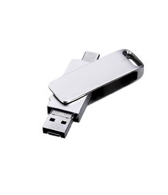 USB 3.0-флешка на 32 Гб поворотный механизм, c дополнительным разъемом Micro USB с одноцветным металлическим клипом