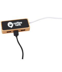 USB хаб с подсветкой лого «Reedia S5», 3*USB, 1*Type C, бамбук, черный