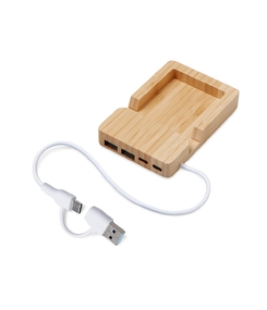 USB хаб «Memo», 2*USB, 2*Type C, бамбук