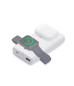 Внешний беспроводной аккумулятор 2-в-1 с функцией зарядки Apple Watch, QC/PD «AtomIQ», 10000 мАч, белый
