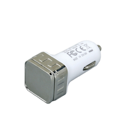 Автомобильная зарядка CC-03, 2 USB порта, квадратное основание для логотипа, серебро