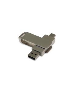 USB 3.0- флешка на 16 Гб поворотный механизм 2 в 1, c дополнительным разъемом Type-C с одноцветным металлическим клипом, серый