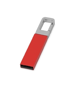 Флеш-карта USB 2.0 16 Gb с карабином "Hook", красный/серебристый