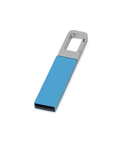 Флеш-карта USB 2.0 16 Gb с карабином "Hook", голубой/серебристый