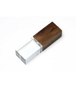 USB-флешка на 64 ГБ прямоугольной формы, под гравировку 3D логотипа, материал стекло, с деревянным колпачком красного цвета, красный