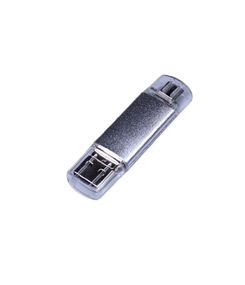 USB-флешка на 32 Гб c двумя дополнительными разъемами MicroUSB и TypeC, серебро