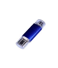 USB-флешка на 32 Гб c двумя дополнительными разъемами MicroUSB и TypeC, синий