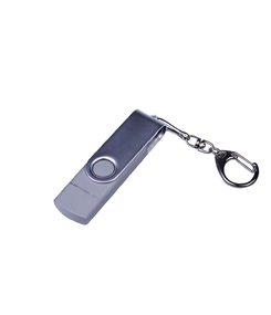 USB-флешка на 16 Гб поворотный механизм, c двумя дополнительными разъемами MicroUSB и TypeC, серебро