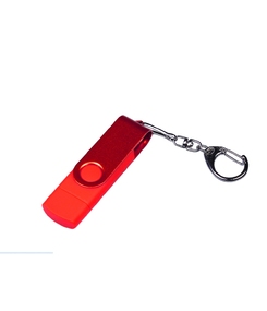 USB-флешка на 16 Гб 3 в 1 поворотный механизм, c двумя дополнительными разъемами MicroUSB и TypeC C с одноцветным металлическим клипом, красный