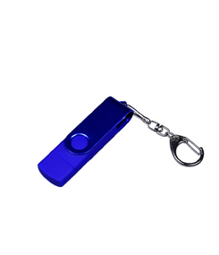 USB-флешка на 16 Гб 3 в 1 поворотный механизм, c двумя дополнительными разъемами MicroUSB и TypeC C с одноцветным металлическим клипом, синий