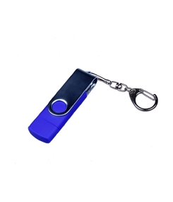 USB-флешка на 32 Гб поворотный механизм, c двумя дополнительными разъемами MicroUSB и TypeC, синий