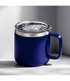 Кружка стальная Alaska с крышкой слайдером, powder coating, синий