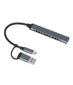 USB-хаб «Link» с коннектором 2-в-1 USB-C и USB-A, 2.0/3.0, серый