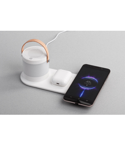 Настольная беспроводная (15W) зарядная станция "Smart Home" с bluetooth колонкой-лампой