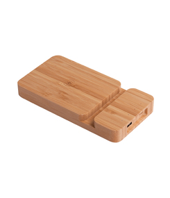 Беспроводное (10W) зарядное устройство "Bamboo Power" 5000 mAh с подставкой под смартфон, бамбук