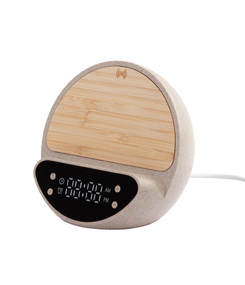 Настольные часы "Smiley" с беспроводным (10W) зарядным устройством и будильником, пшеница/бамбук/пластик