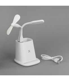 Карандашница "Smart Stand" с беспроводным зарядным устройством, вентилятором и лампой (2USB разъёма)
