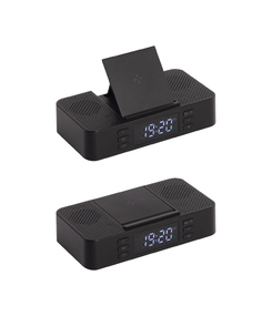 Настольные часы "Smart Box" с bluetooth колонкой (2х3Вт), беспроводным (15W) зарядным устройством и складной подставкой под смартфон