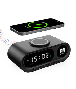Настольные часы "Smart Hub" с bluetooth колонкой 5Вт, беспроводной (15W) зарядкой и подсветкой логотипа