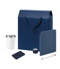 Подарочный набор Велком Пак Премиум (Welcome Pack Premium), синий (термокружка, колонка, ежедневник, ручка, ЗУ, коробка-пакет)